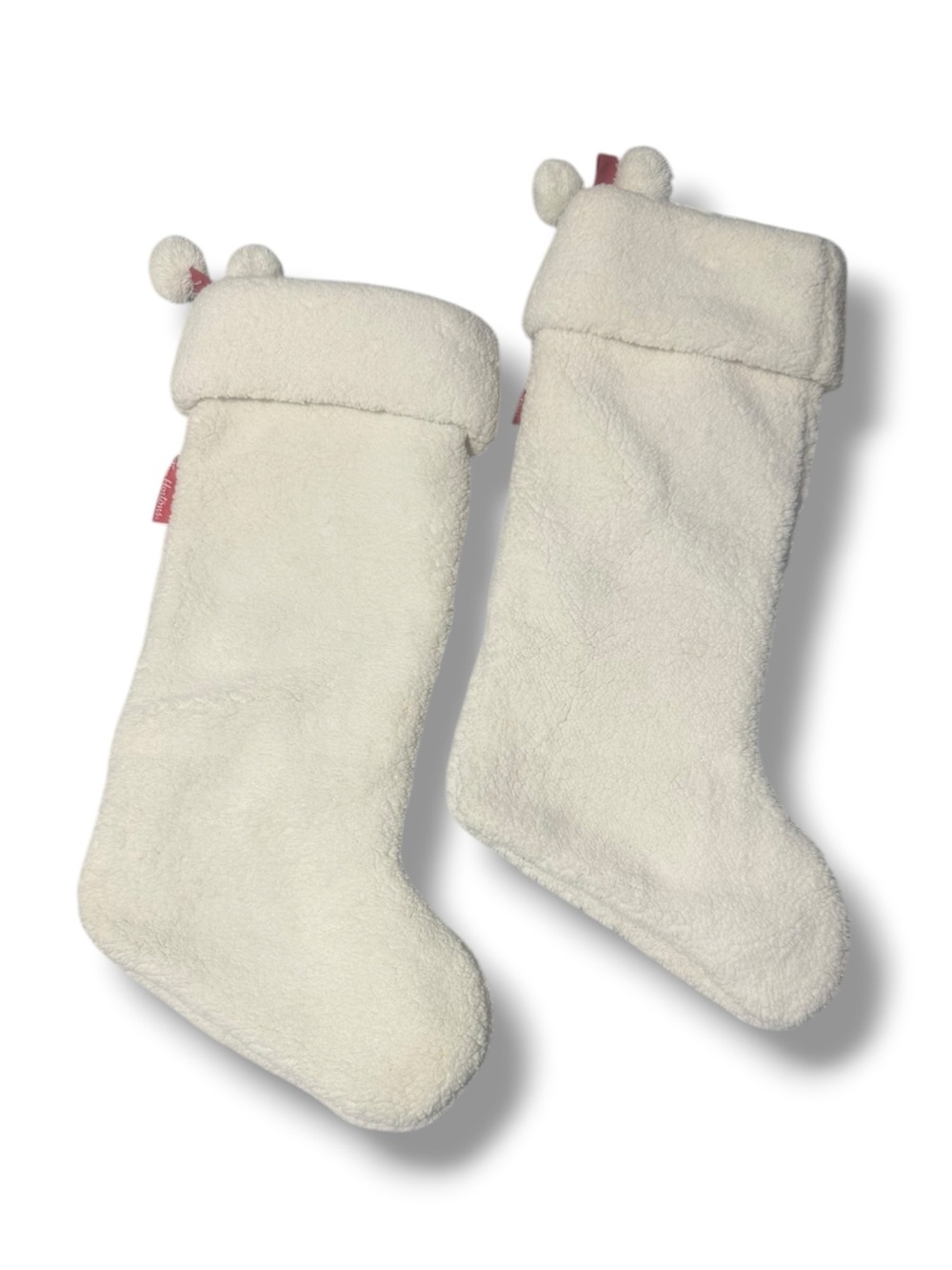 Lot of 2 Tim Hortons Christmas Stockings Sherpa Plush Pom Pom Holiday White NWOT